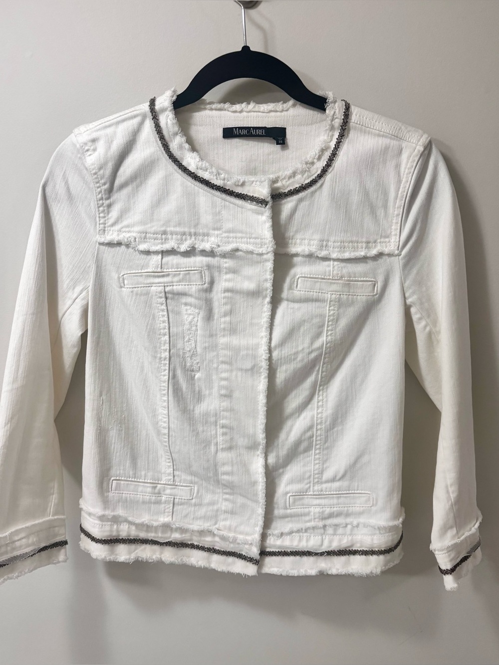 Marc Aurel White Frayed Trim Jacket – Size 36